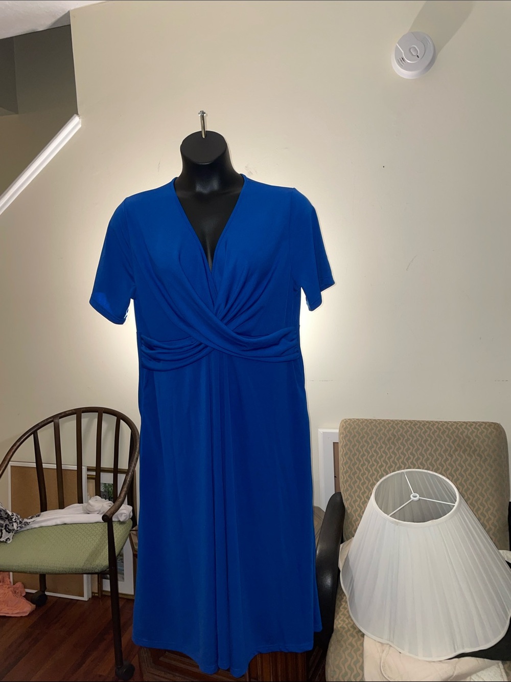 Royal Blue Liquid Knit V-Neck Empire Wrap Midi Dress 2X
